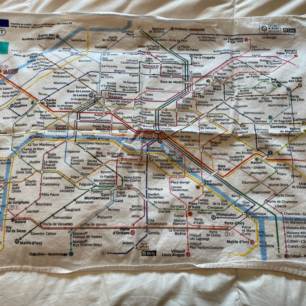 Paris metro map tea towel/decorative towel